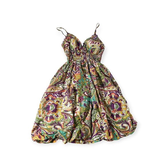 Vintage Dresses & Skirts - Shes Cool Vintage Y2K Floral Paisley Sundress Cotton Lined Adjustable Straps SZ